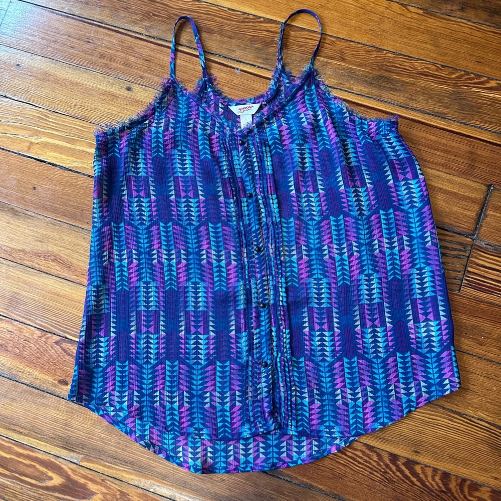 Arizona Jean Company Blue and Purple Geometric Tank Top